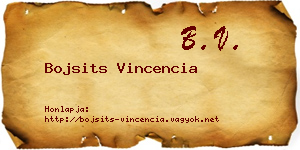 Bojsits Vincencia névjegykártya